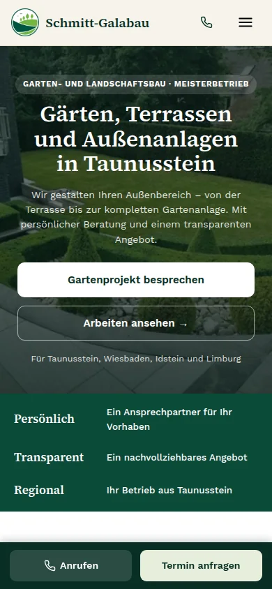 Mobile Schmitt-GaLaBau-Website, noch nicht veröffentlichter Entwurf